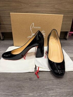 Christian Louboutin Black Patent Leather Block Heel Pumps wear once